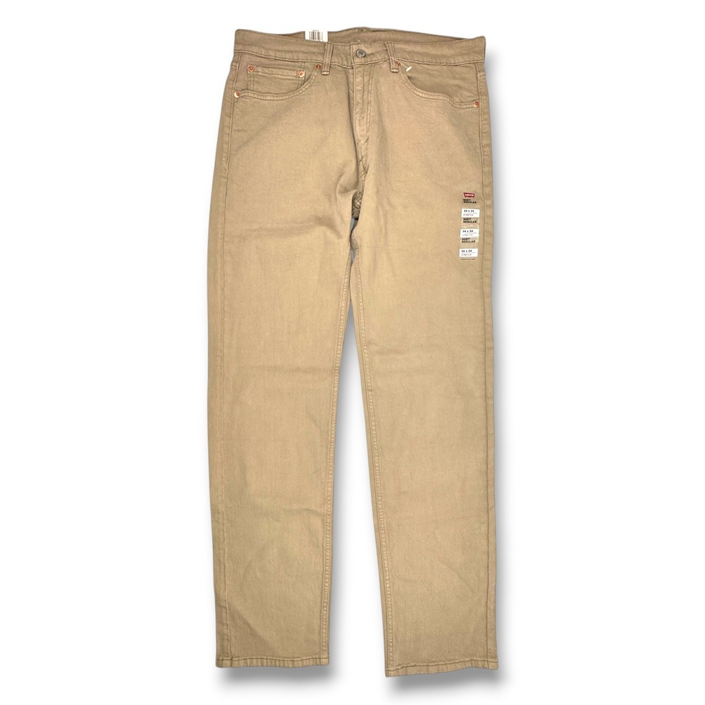 Levis 505 Regular Fit Stretch Pants Mens 34x34 Tan Khaki Straight Leg 005052210